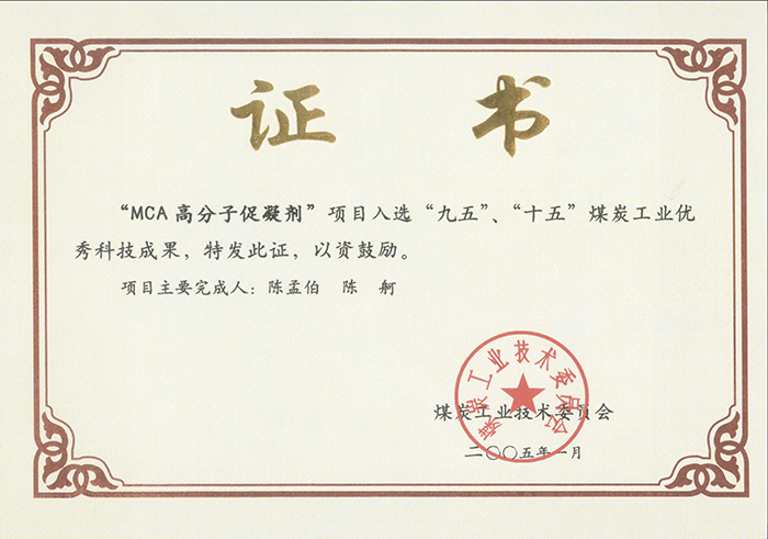 2005年1月MCA高分子促凝劑獲“九五、十五”科技成果獎(jiǎng).jpg